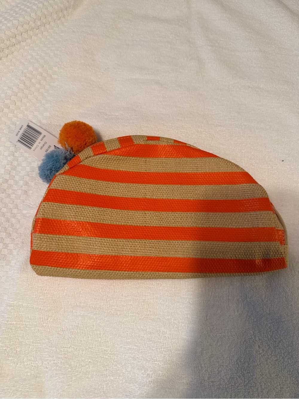 Saks Fifth Avenue Kids Striped Pom-Pom Zip Pouch in Orange & Tan